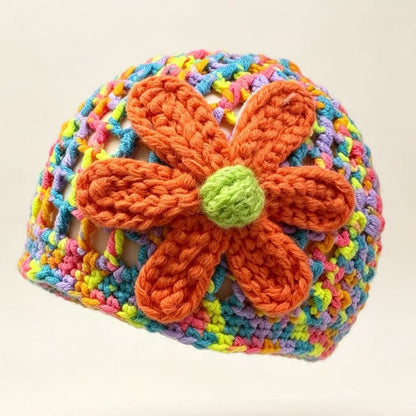 Cute Women’s Breathable Wool Cap With Flowers Pattern, Brimless Design, Made Of Polyester Featuring Hollow Out Craft
