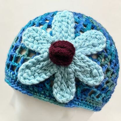 Cute Women’s Breathable Wool Cap With Flowers Pattern, Brimless Design, Made Of Polyester Featuring Hollow Out Craft