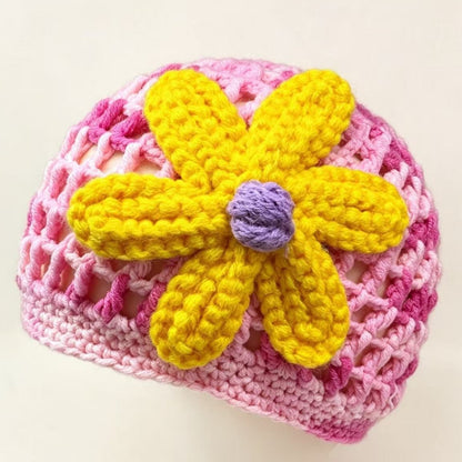 Cute Women’s Breathable Wool Cap With Flowers Pattern, Brimless Design, Made Of Polyester Featuring Hollow Out Craft