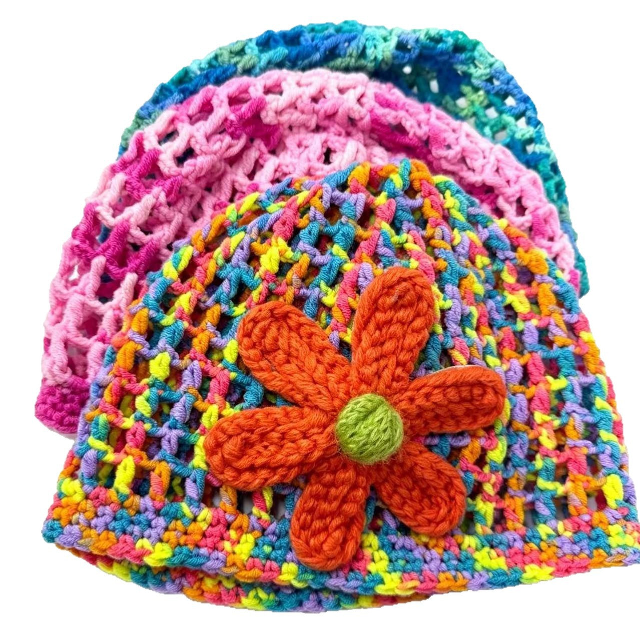 Cute Women’s Breathable Wool Cap With Flowers Pattern, Brimless Design, Made Of Polyester Featuring Hollow Out Craft