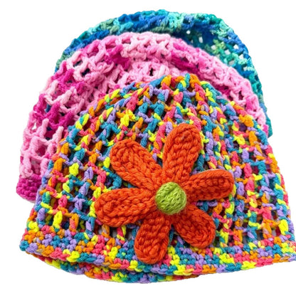 Cute Women’s Breathable Wool Cap With Flowers Pattern, Brimless Design, Made Of Polyester Featuring Hollow Out Craft