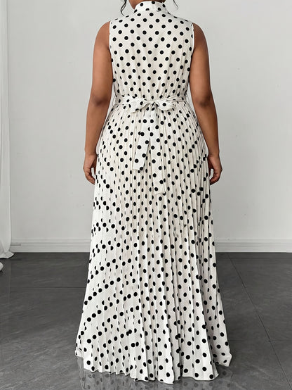 Elegant Women’s Sleeveless Polka Dot Dress In Polyester Fabric For Daily Wear