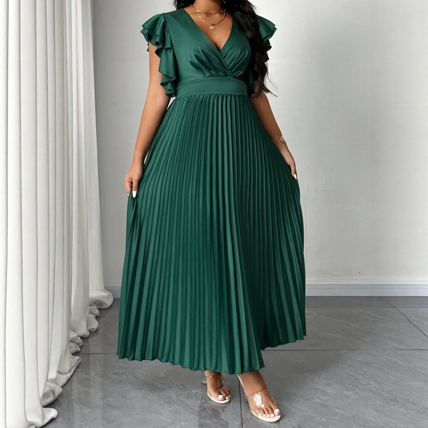 Solid Color V Neck Sheath Dress For Women In Simple Style, Perfect For Travel, Made With Polyester Fabric