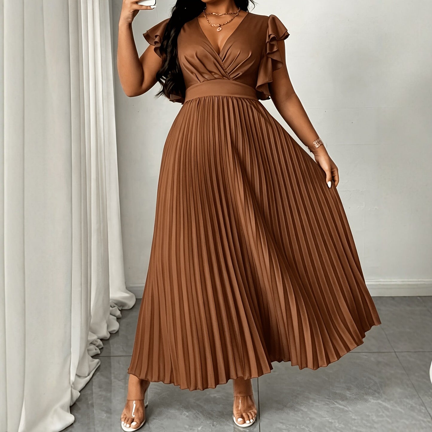Solid Color V Neck Sheath Dress For Women In Simple Style, Perfect For Travel, Made With Polyester Fabric