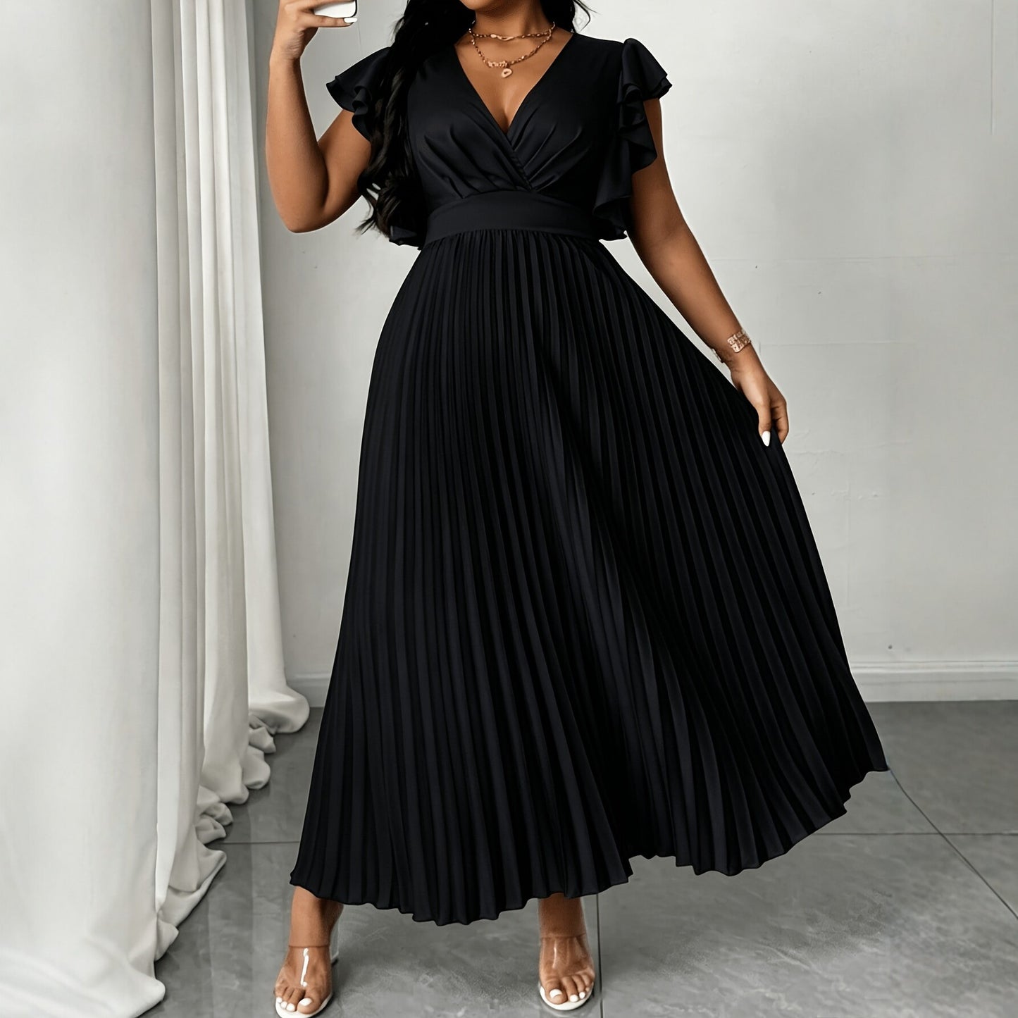 Solid Color V Neck Sheath Dress For Women In Simple Style, Perfect For Travel, Made With Polyester Fabric