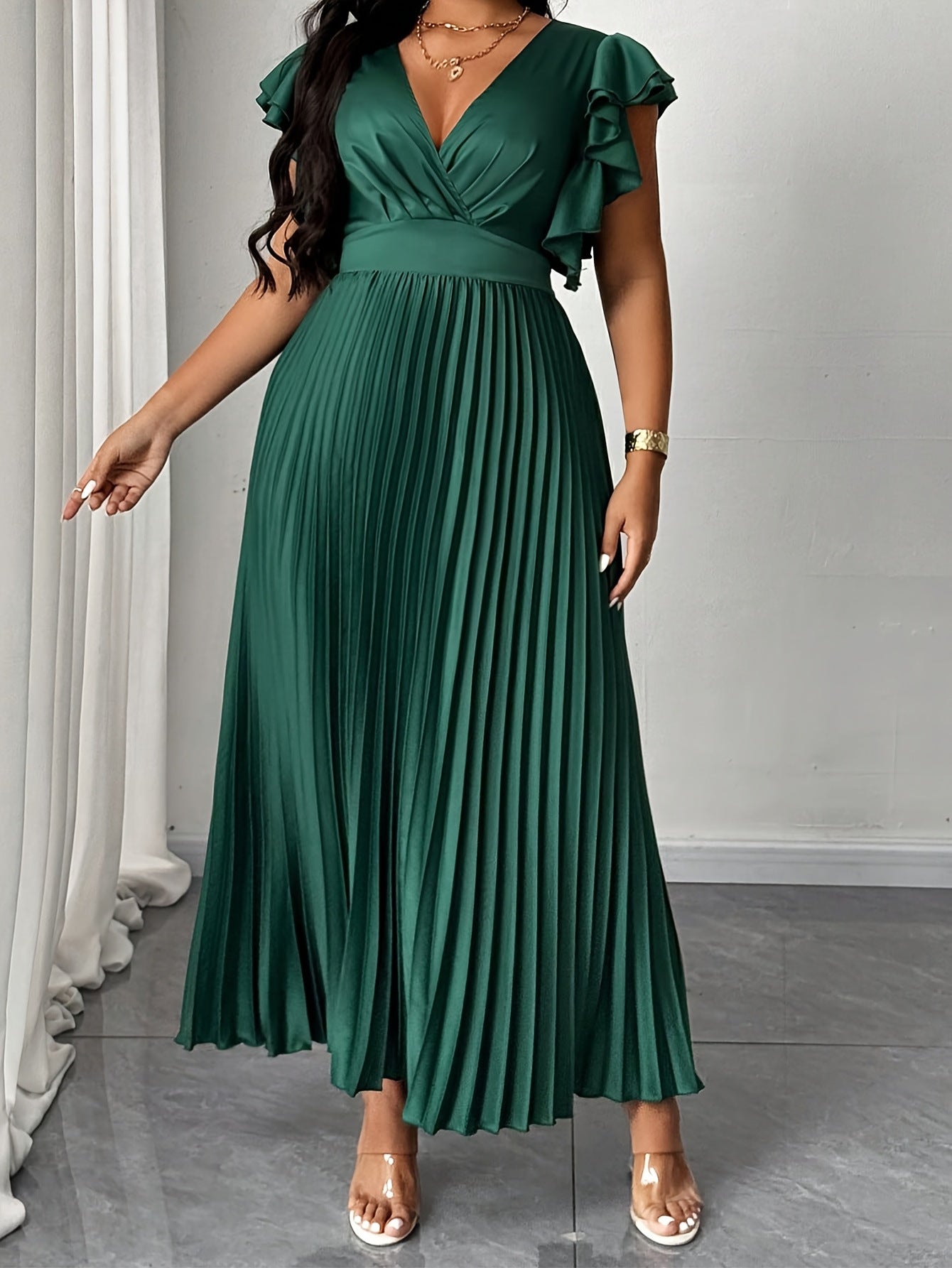 Solid Color V Neck Sheath Dress For Women In Simple Style, Perfect For Travel, Made With Polyester Fabric