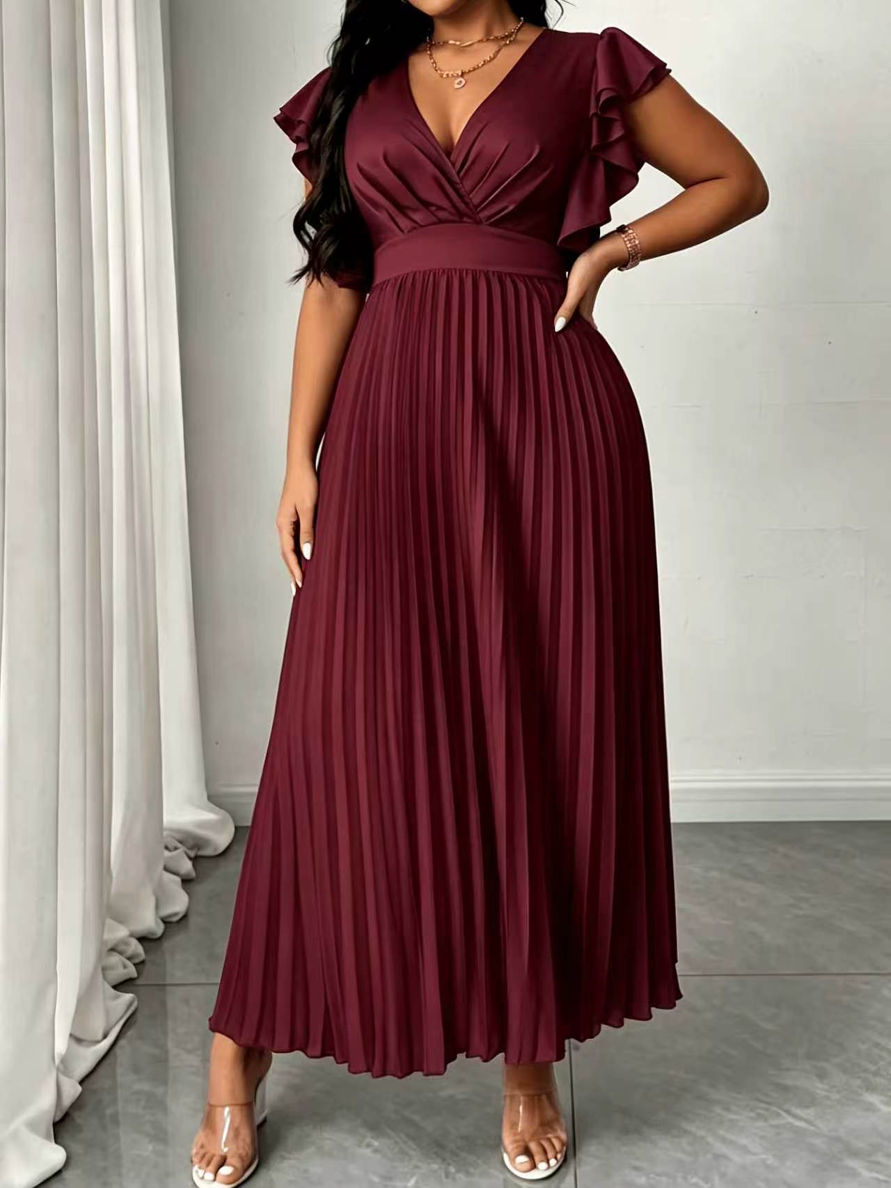 Solid Color V Neck Sheath Dress For Women In Simple Style, Perfect For Travel, Made With Polyester Fabric