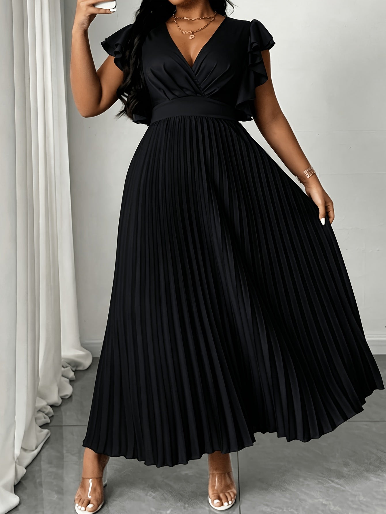 Solid Color V Neck Sheath Dress For Women In Simple Style, Perfect For Travel, Made With Polyester Fabric