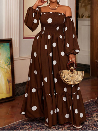 Women's Polka Dot Dress With 3/4 Length Sleeve And Tube Bra Neckline In Polyester For Casual Vacation