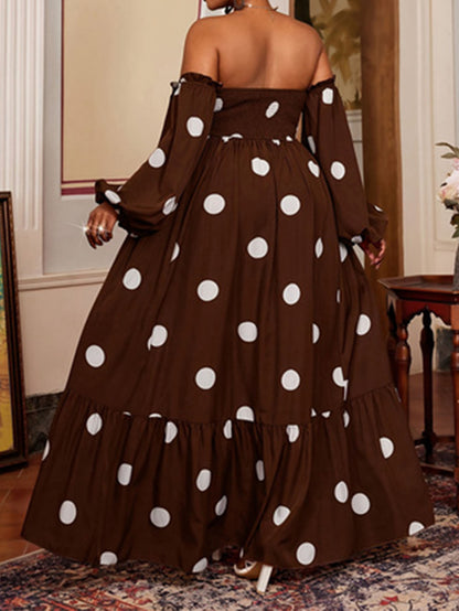 Women's Polka Dot Dress With 3/4 Length Sleeve And Tube Bra Neckline In Polyester For Casual Vacation