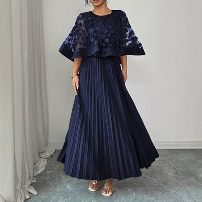 Patchwork Mesh Dress For Women With Round Neck, Vacation Style In Polyester Fabric, Perfect For Travel