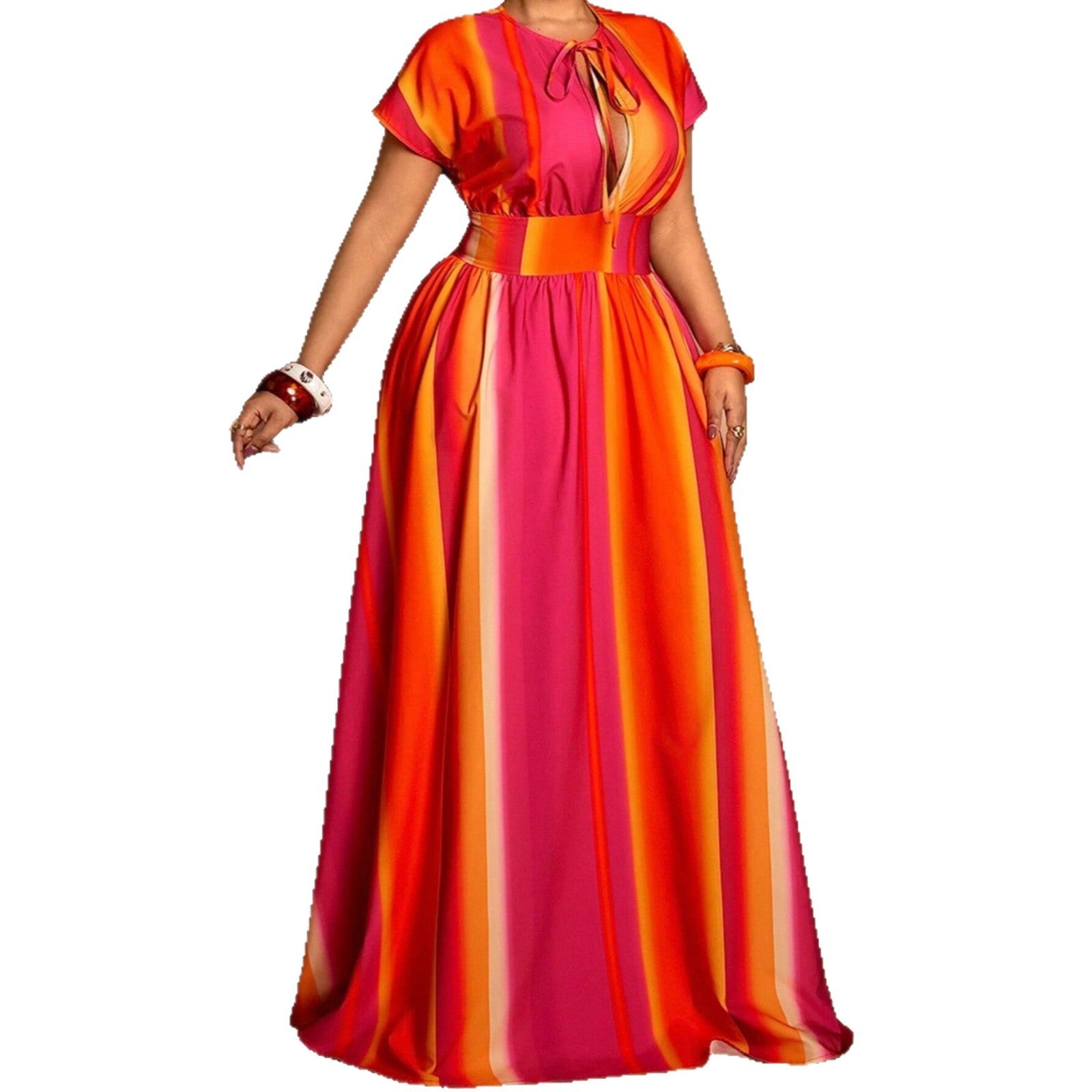 Women's Casual Stripe Round Neck Regular Dress In Polyester, Perfect For Vacation And Everyday Wear