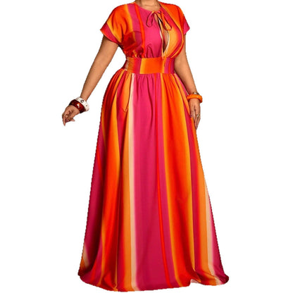 Women's Casual Stripe Round Neck Regular Dress In Polyester, Perfect For Vacation And Everyday Wear