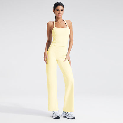 Women's Solid Color Nylon Halter Neck Vest With Padded Craft, Ideal For Yoga Wear