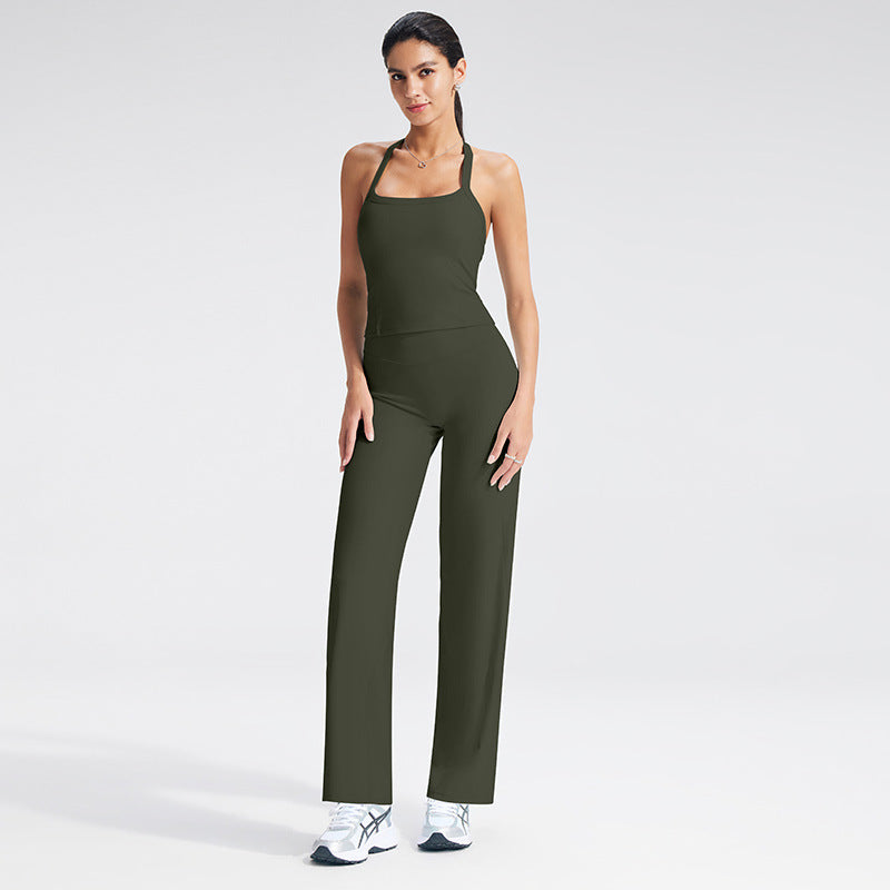Women's Solid Color Nylon Halter Neck Vest With Padded Craft, Ideal For Yoga Wear