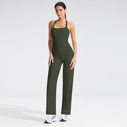 Women's Solid Color Nylon Halter Neck Vest With Padded Craft, Ideal For Yoga Wear