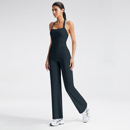 Women's Solid Color Nylon Halter Neck Vest With Padded Craft, Ideal For Yoga Wear