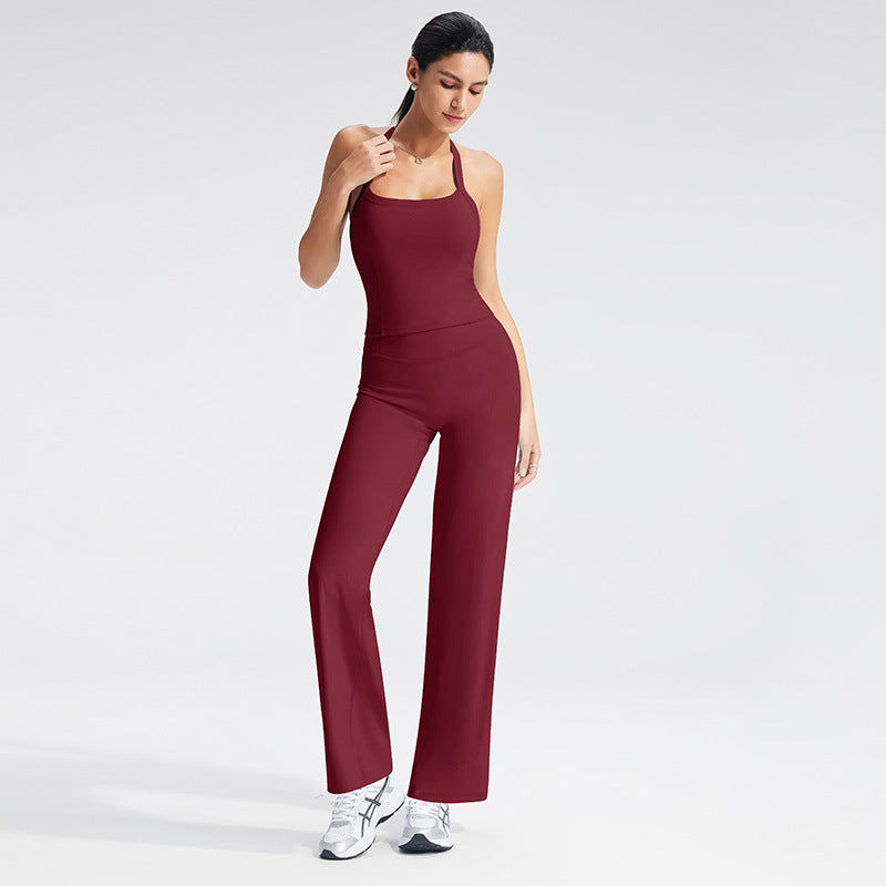 Women's Solid Color Nylon Halter Neck Vest With Padded Craft, Ideal For Yoga Wear
