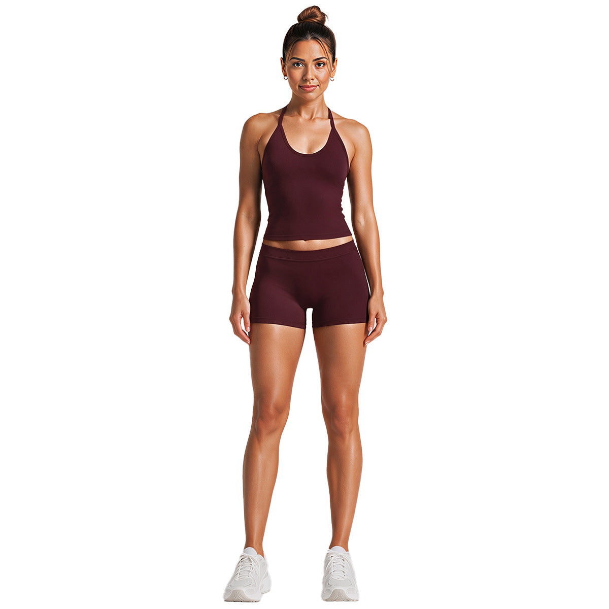 Sport Yoga Shorts For Women In High Elasticity Nylon Fabric Featuring Backless Design And Sleeveless Style