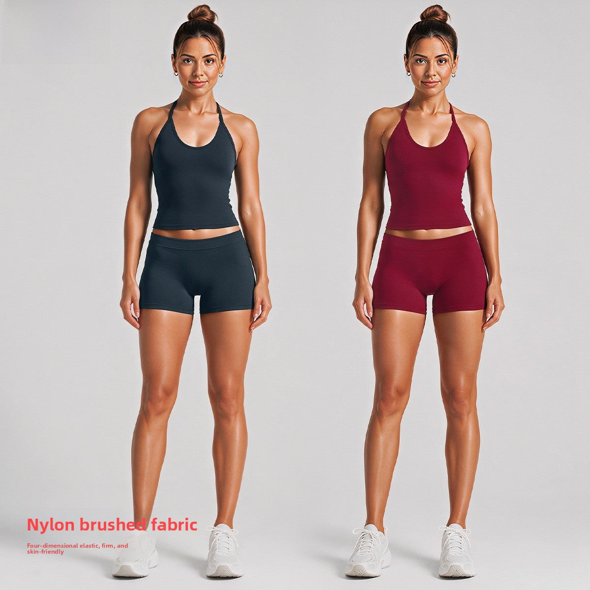 Sport Yoga Shorts For Women In High Elasticity Nylon Fabric Featuring Backless Design And Sleeveless Style