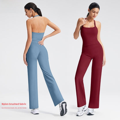 Women's Solid Color Nylon Halter Neck Vest With Padded Craft, Ideal For Yoga Wear