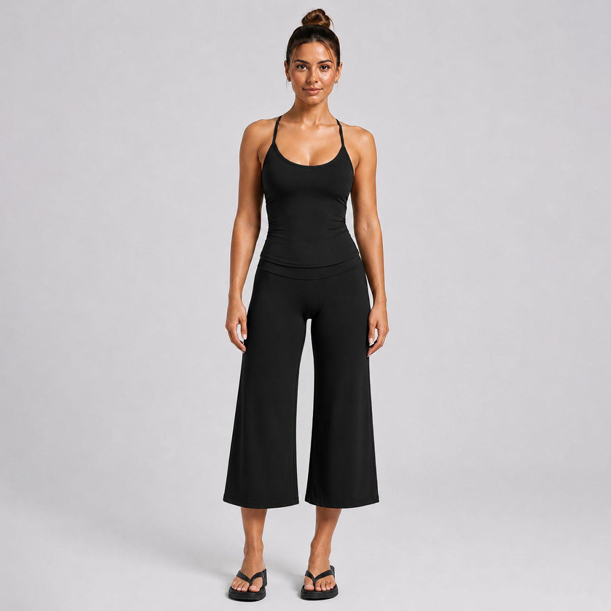 Sporty Calf-Length Yoga Jumpsuit For Women In Nylon Fabric Featuring A Backless Design And Sleeveless Style For Summer