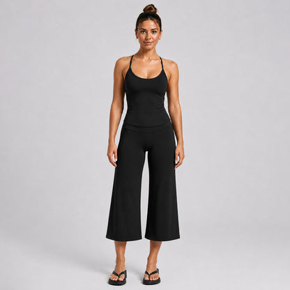 Sporty Calf-Length Yoga Jumpsuit For Women In Nylon Fabric Featuring A Backless Design And Sleeveless Style For Summer