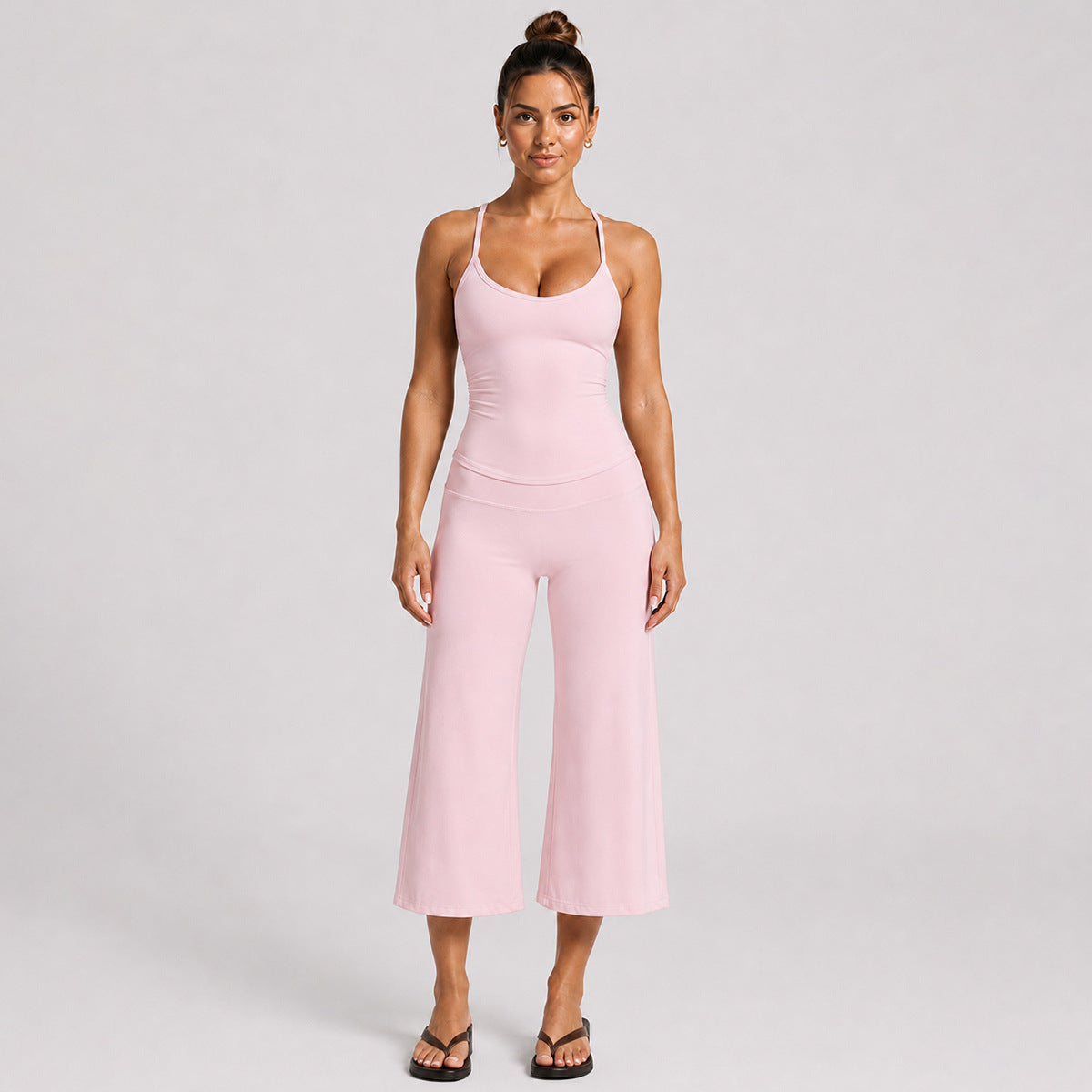 Sporty Calf-Length Yoga Jumpsuit For Women In Nylon Fabric Featuring A Backless Design And Sleeveless Style For Summer