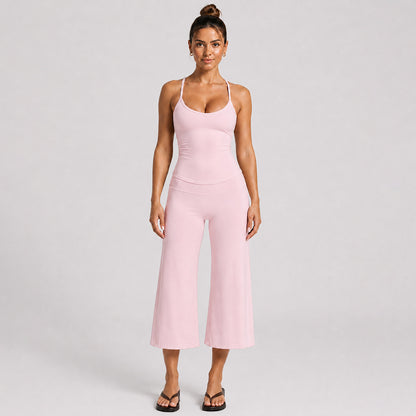 Sporty Calf-Length Yoga Jumpsuit For Women In Nylon Fabric Featuring A Backless Design And Sleeveless Style For Summer