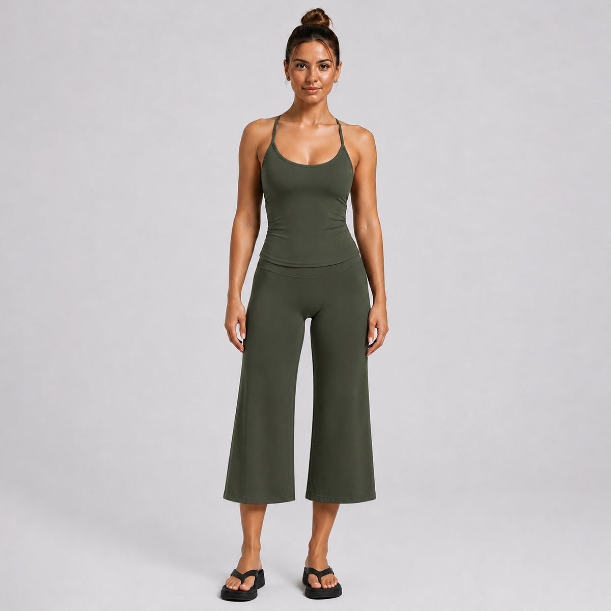 Sporty Calf-Length Yoga Jumpsuit For Women In Nylon Fabric Featuring A Backless Design And Sleeveless Style For Summer
