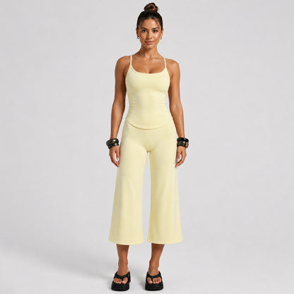 Sporty Calf-Length Yoga Jumpsuit For Women In Nylon Fabric Featuring A Backless Design And Sleeveless Style For Summer