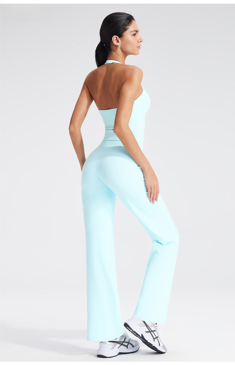 Women's Solid Color Nylon Halter Neck Vest With Padded Craft, Ideal For Yoga Wear
