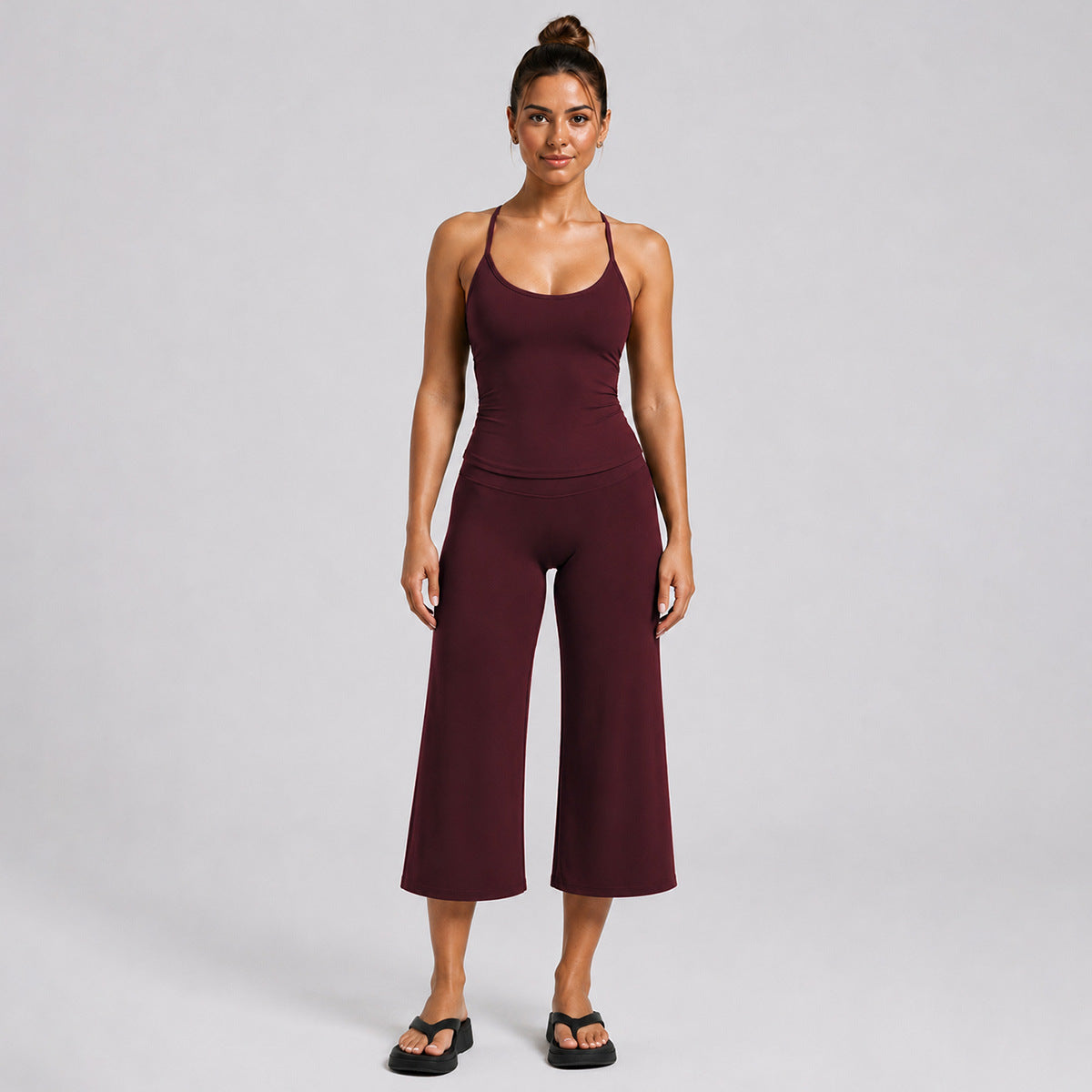 Sporty Calf-Length Yoga Jumpsuit For Women In Nylon Fabric Featuring A Backless Design And Sleeveless Style For Summer