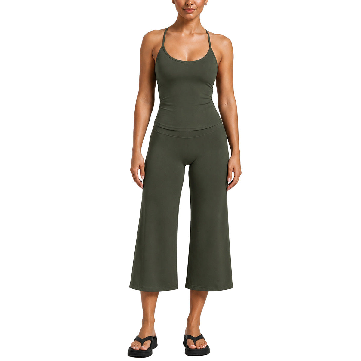 Sporty Calf-Length Yoga Jumpsuit For Women In Nylon Fabric Featuring A Backless Design And Sleeveless Style For Summer