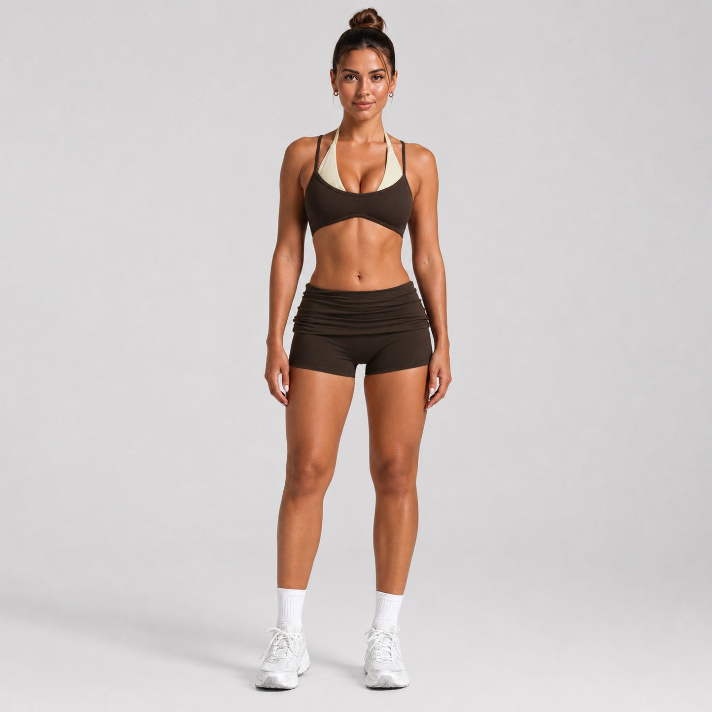 Sport Yoga Shorts For Women In Stretchy Nylon Fabric With Backless Design And Sleeveless Style