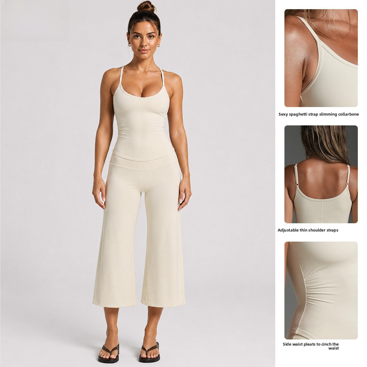 Sporty Calf-Length Yoga Jumpsuit For Women In Nylon Fabric Featuring A Backless Design And Sleeveless Style For Summer