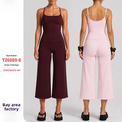 Sporty Calf-Length Yoga Jumpsuit For Women In Nylon Fabric Featuring A Backless Design And Sleeveless Style For Summer