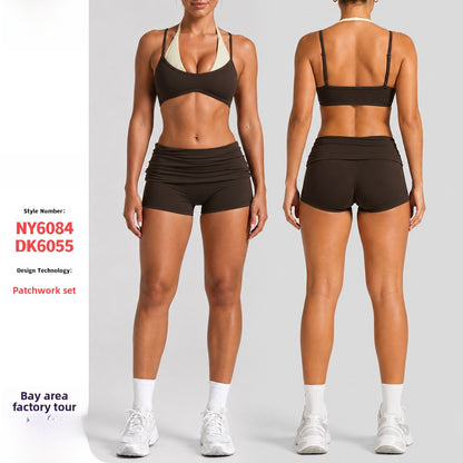 Sport Yoga Shorts For Women In Stretchy Nylon Fabric With Backless Design And Sleeveless Style