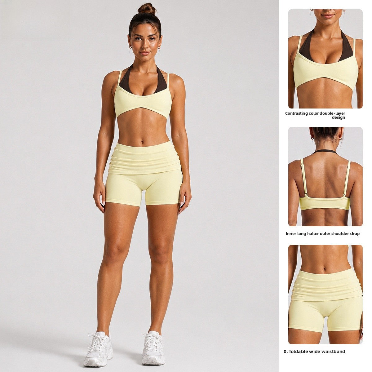 Sport Yoga Shorts For Women In Stretchy Nylon Fabric With Backless Design And Sleeveless Style