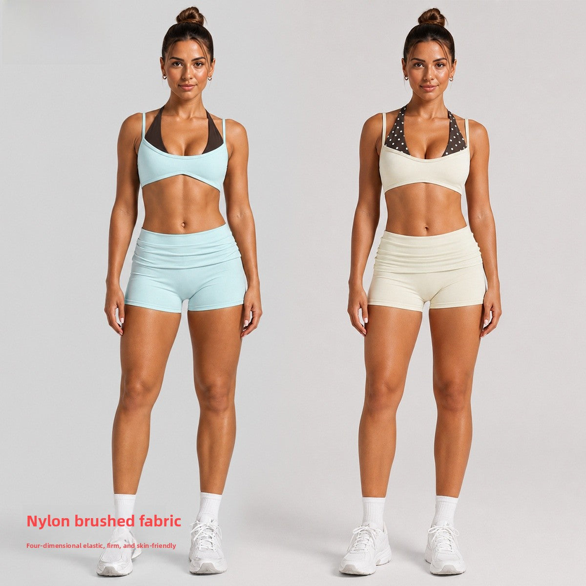 Sport Yoga Shorts For Women In Stretchy Nylon Fabric With Backless Design And Sleeveless Style