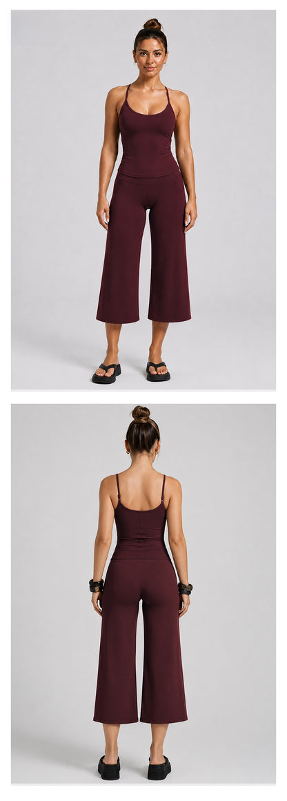 Sporty Calf-Length Yoga Jumpsuit For Women In Nylon Fabric Featuring A Backless Design And Sleeveless Style For Summer