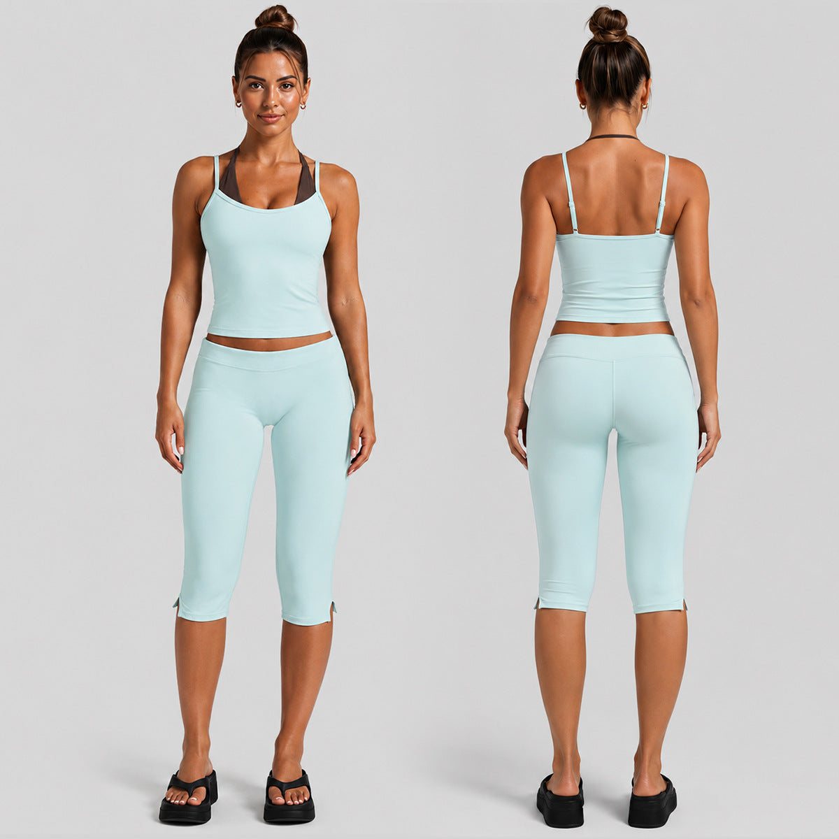 Color Block Sport Yoga Jumpsuit For Women Featuring Backless Design And Stretchy Nylon Fabric, Calf-Length Pants