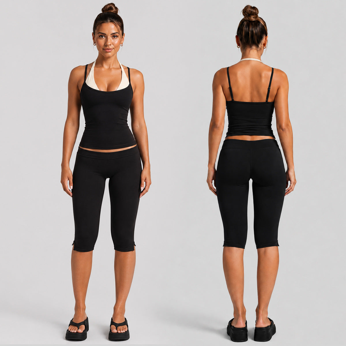 Color Block Sport Yoga Jumpsuit For Women Featuring Backless Design And Stretchy Nylon Fabric, Calf-Length Pants