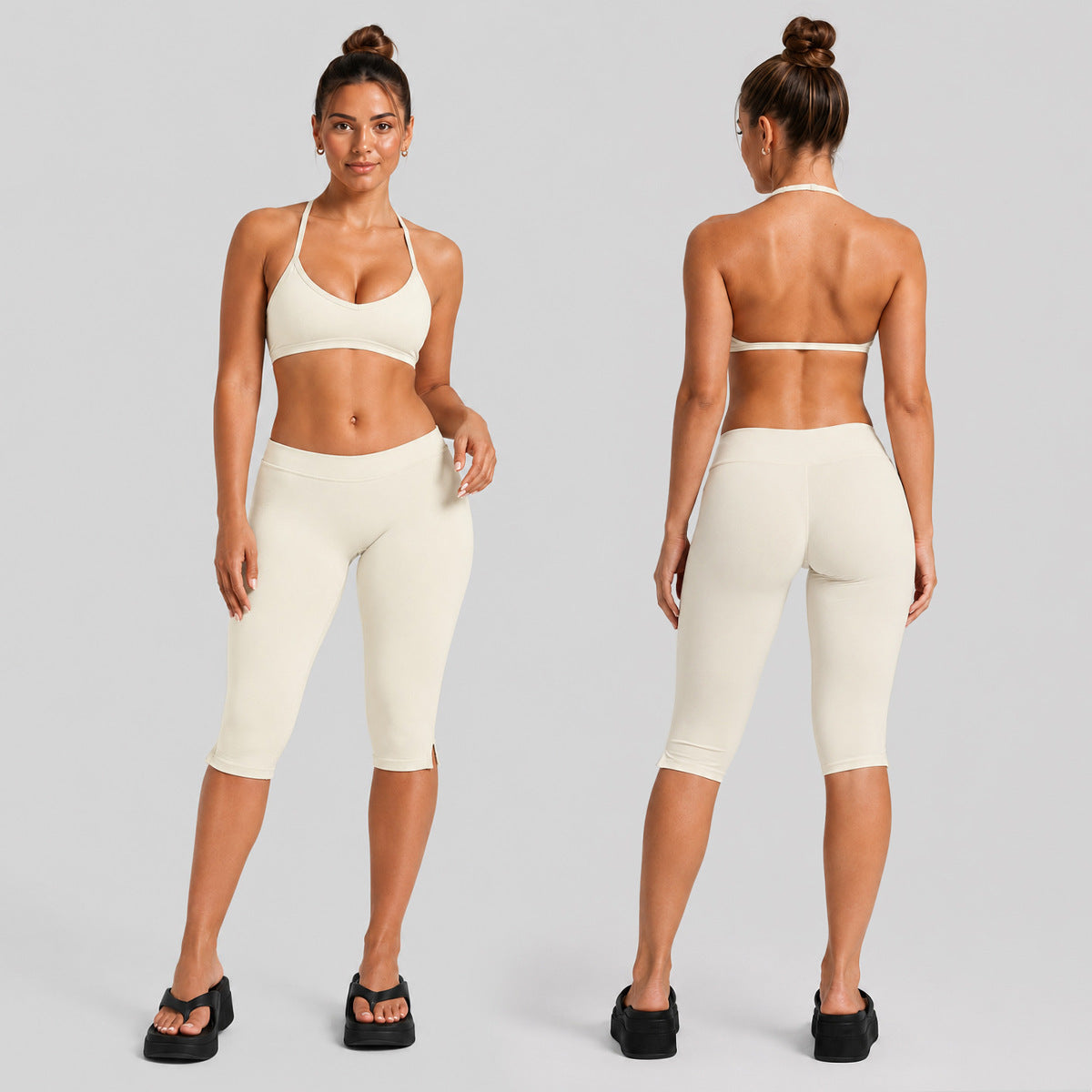 Color Block Sport Yoga Jumpsuit For Women Featuring Backless Design And Stretchy Nylon Fabric, Calf-Length Pants