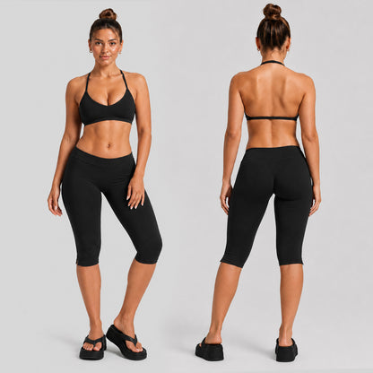 Color Block Sport Yoga Jumpsuit For Women Featuring Backless Design And Stretchy Nylon Fabric, Calf-Length Pants