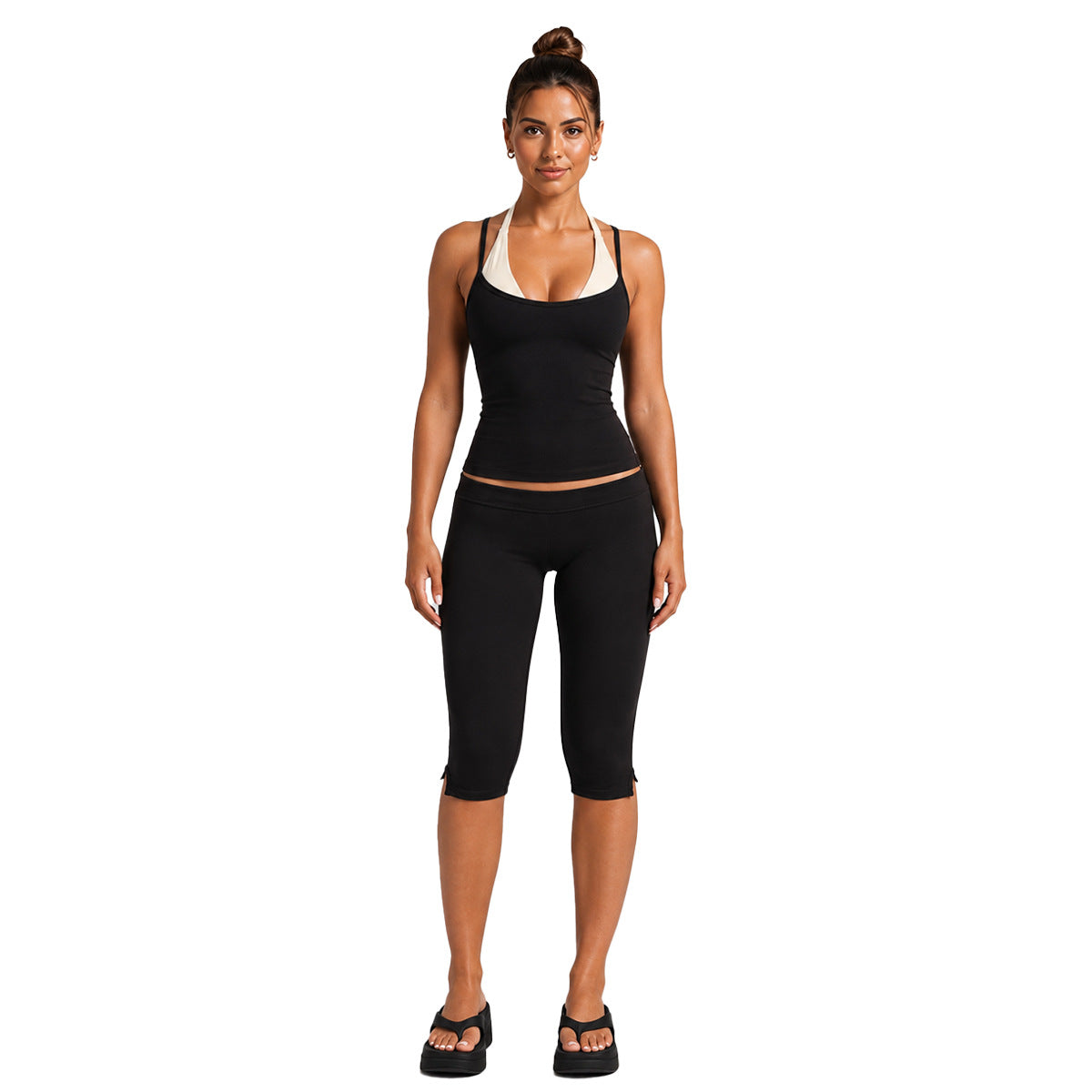 Color Block Sport Yoga Jumpsuit For Women Featuring Backless Design And Stretchy Nylon Fabric, Calf-Length Pants