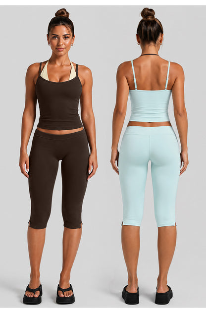 Color Block Sport Yoga Jumpsuit For Women Featuring Backless Design And Stretchy Nylon Fabric, Calf-Length Pants