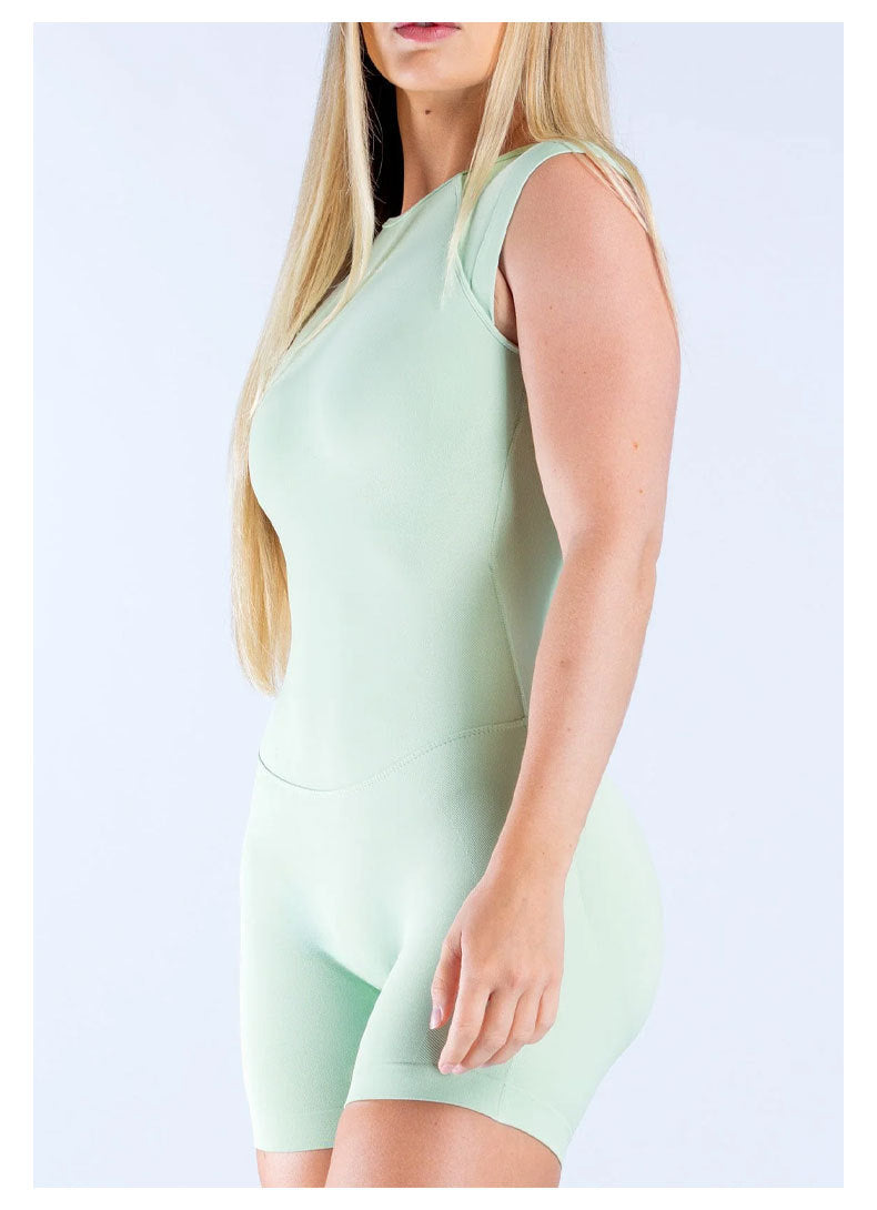 Women's Solid Color Nylon Rompers In Ivory With Short Sleeve And Pullover Design, Perfect For Yoga