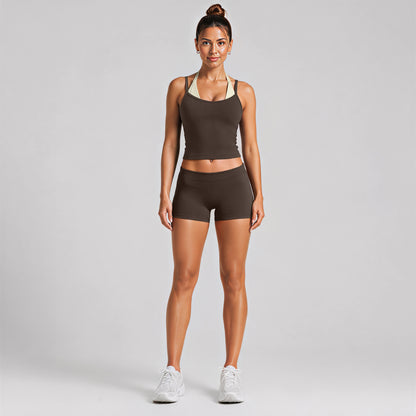 Color Block Sport Yoga Shorts For Women In Nylon Fabric With 2 In 1 Craftsmanship Featuring Stretchy Design
