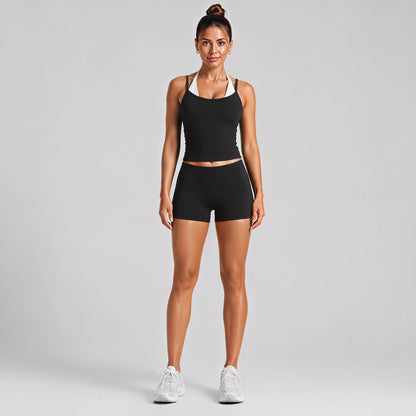 Color Block Sport Yoga Shorts For Women In Nylon Fabric With 2 In 1 Craftsmanship Featuring Stretchy Design